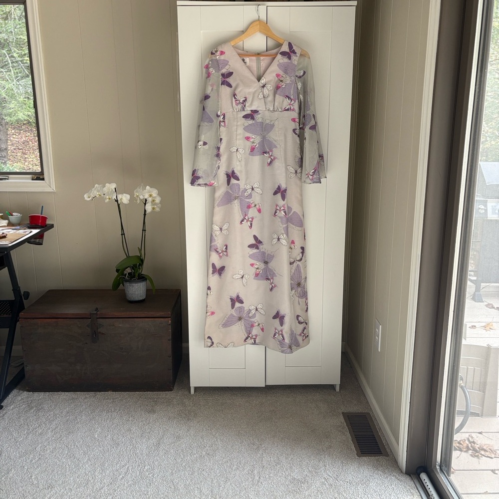 Vintage 1960's Alfred Shaheen! Floral Butterfly Kimono Hostess Dress Sz 10/6 - Picture 13 of 14
